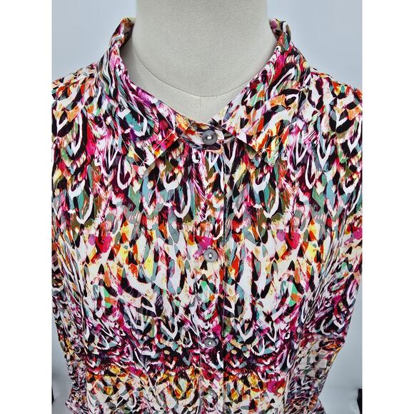 Liverpool Los Angeles Abstract Feather Print Button-Up Top – XL - Picture 4 of 8